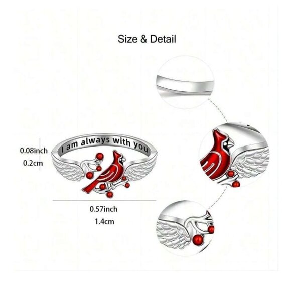 Red Cardinal Cuff Ring Adjustable Remembrance I Am Always with You - Picture 5 of 5